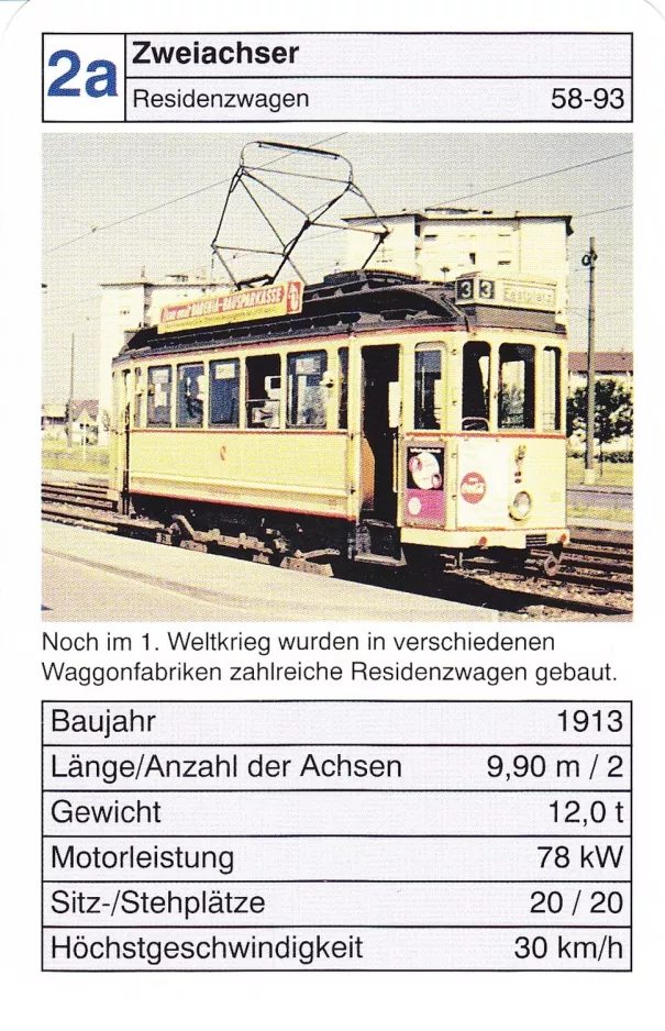 Playing card: Karlsruhe tram line 3 with railcar 89 at Tivoli (2002)