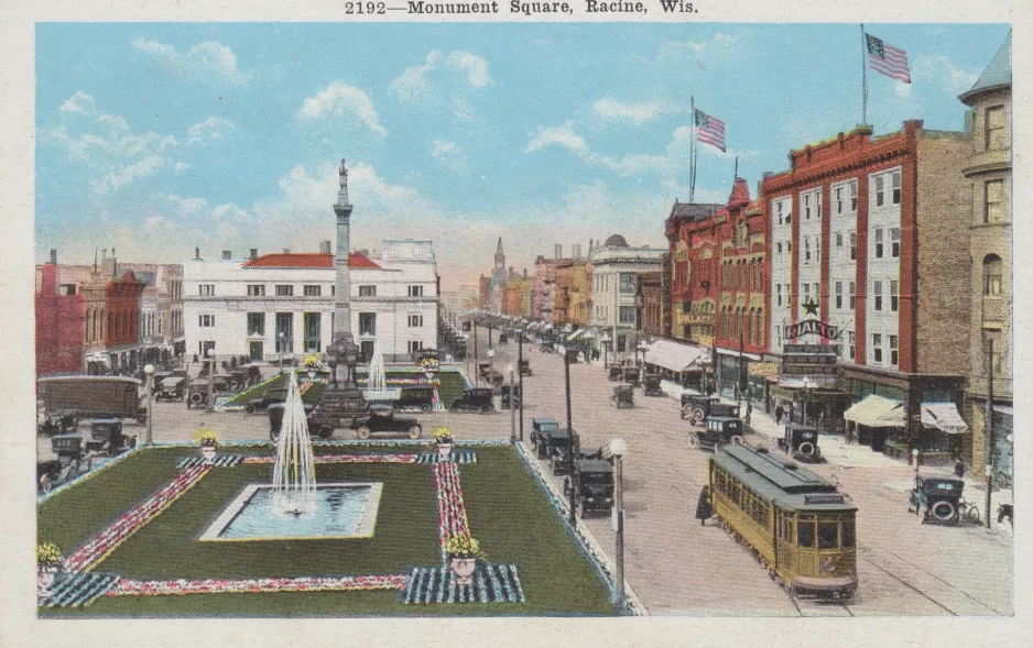 Postcard: 2192-Monument Square, Racine, Wis (1920)
