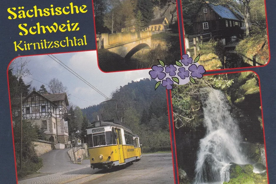 Postcard: Bad Schandau Kirnitzschtal 241 with railcar 3 at Neumannmühle (2000)