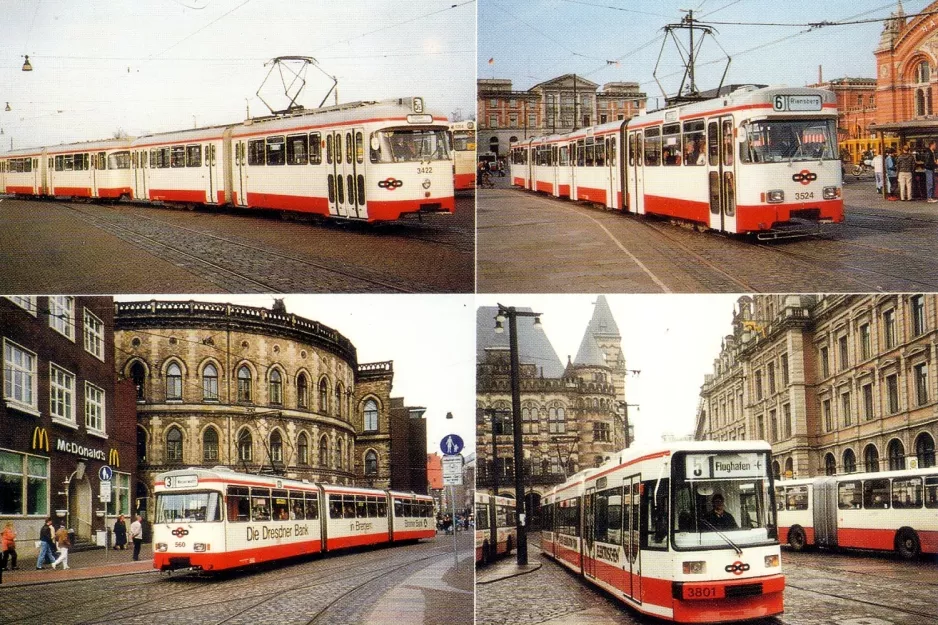 Postcard: Bremen extra line 5E with articulated tram 3422 (1990)