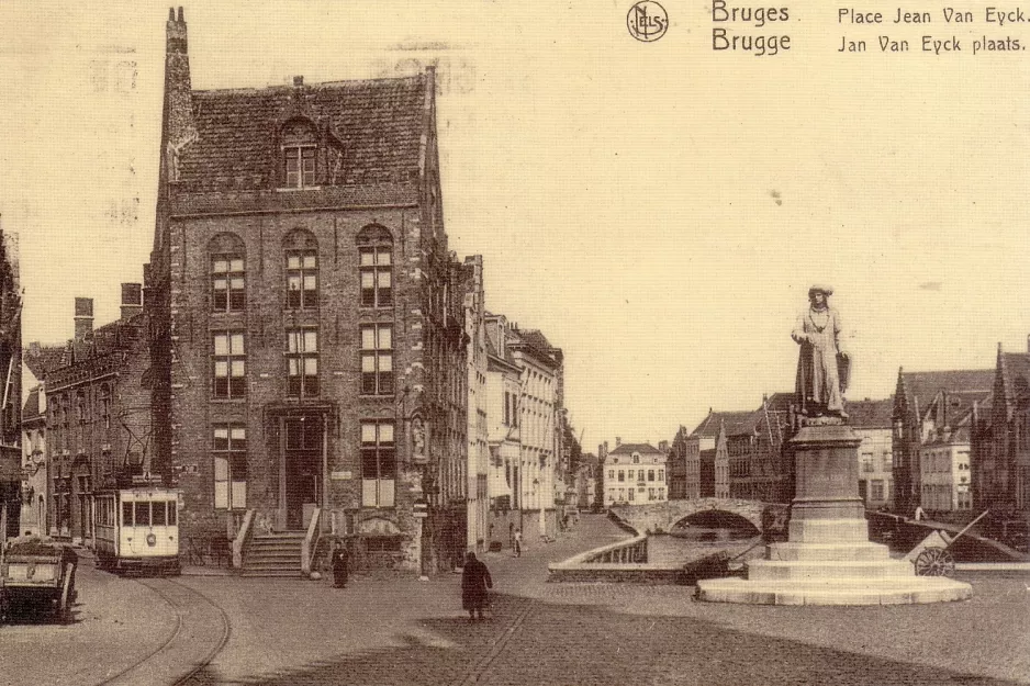 Postcard: Bruges tram line 4  on Jan Van Eyck plaats/Place Jean Van Eyck (1900)