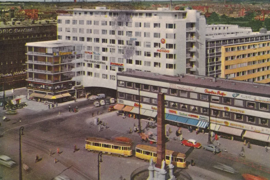 Postcard: Copenhagen tram line 1  at Frihedsstøtten (1956)