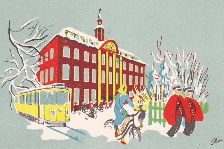 Postcard: Copenhagen tram line 13 by Centralpostbygningen (1948)