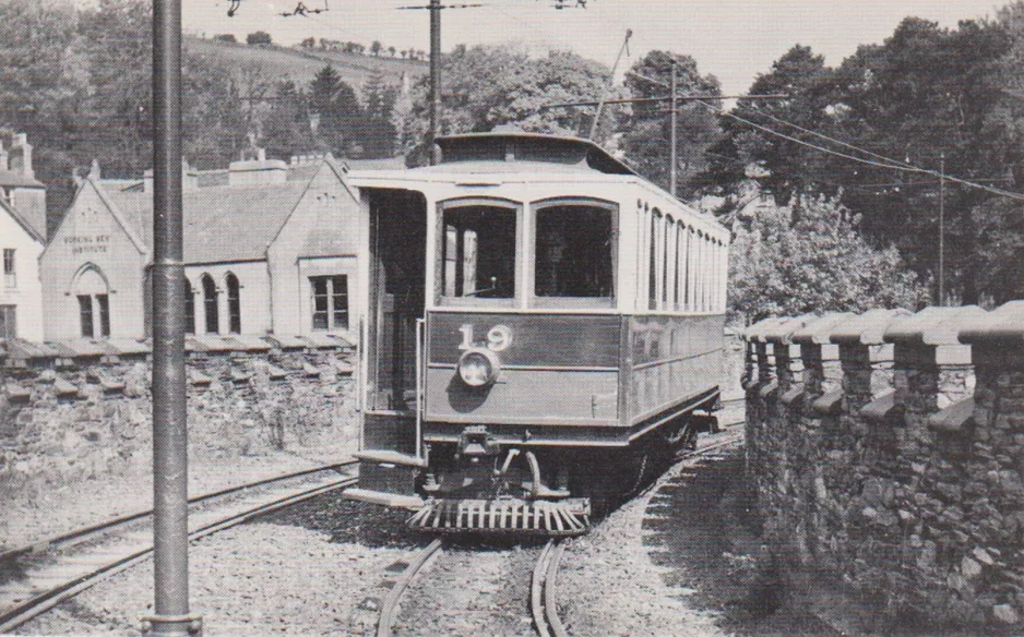 Postcard: Douglas, Isle of Man Manx Electric Railway with railcar 19 at Laxey Bridge (1956)