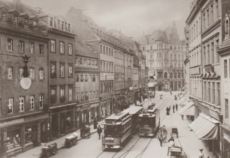 Postcard: Dresden railcar 280 near Synagoge (1900)