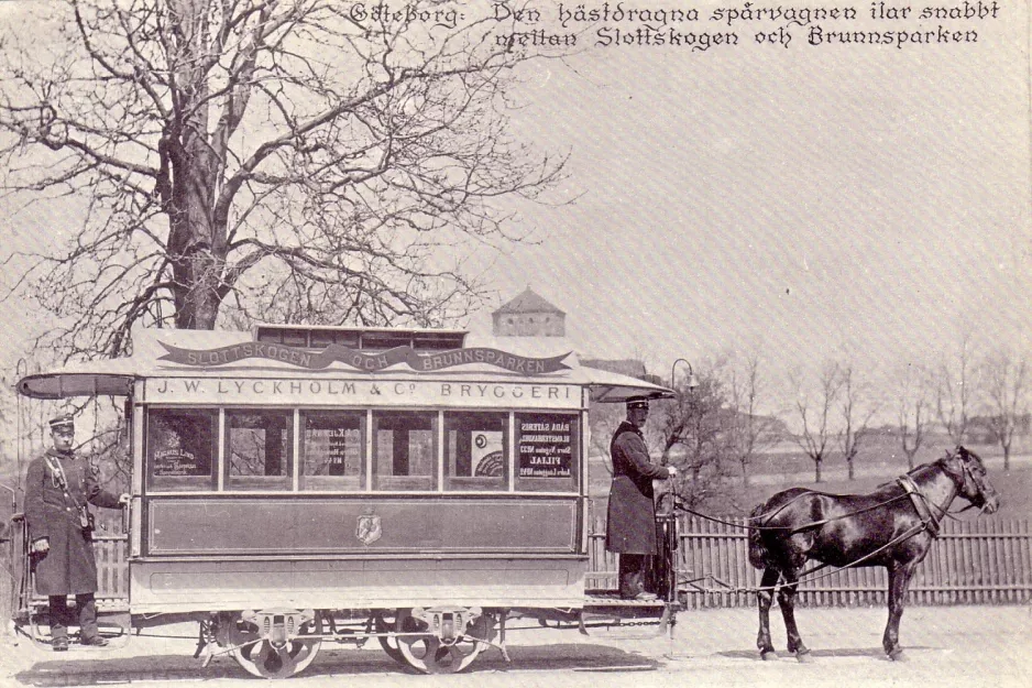 Postcard: Gothenburg horse tram line with horse-drawn tram on Södra Allégatan (1879)