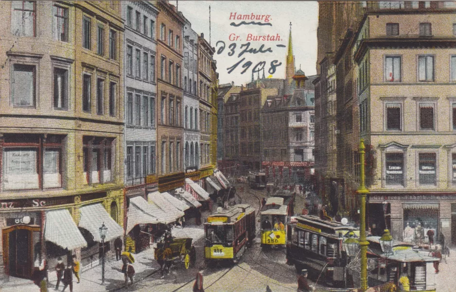 Postcard: Hamburg railcar 825 on Großer Burstah (1908)