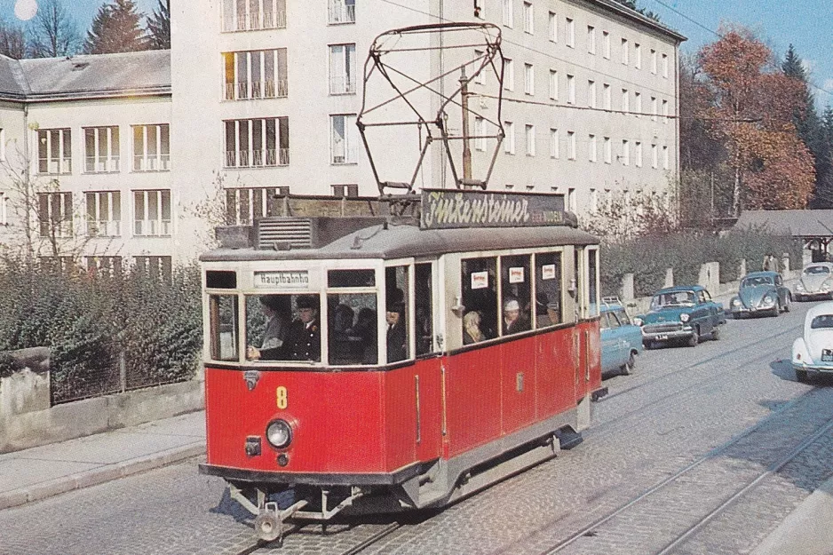 Postcard: Klagenfurt tram line A with railcar 8 on Sankt Veiter Straße (1959)