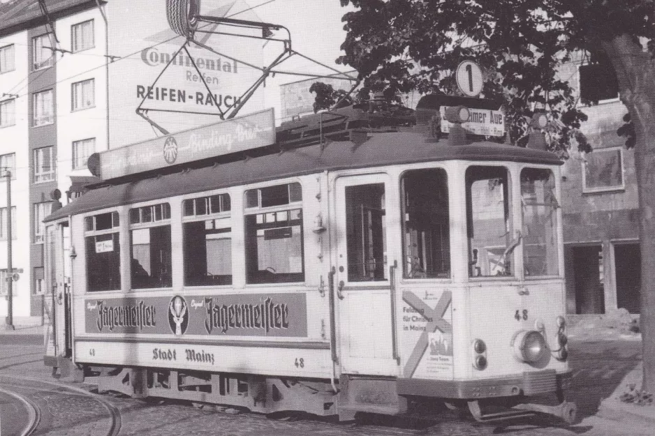 Postcard: Mainz railcar 48 at Kreyßigstraße (1963)