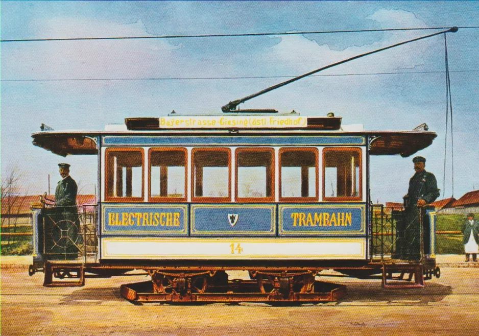 Postcard: Munich railcar 14 near Paradiesstraße (1896)