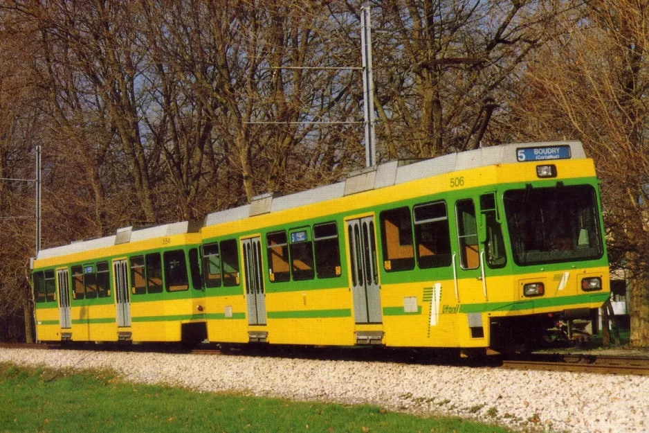 Postcard: Neuchâtel regional line R15 with railcar 506 "Neuchâtel" near Bas-des-Allées (1991)