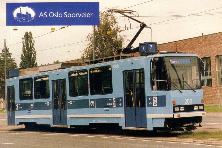 Postcard: Oslo railcar T 200 "Praha" at Holten (1988)