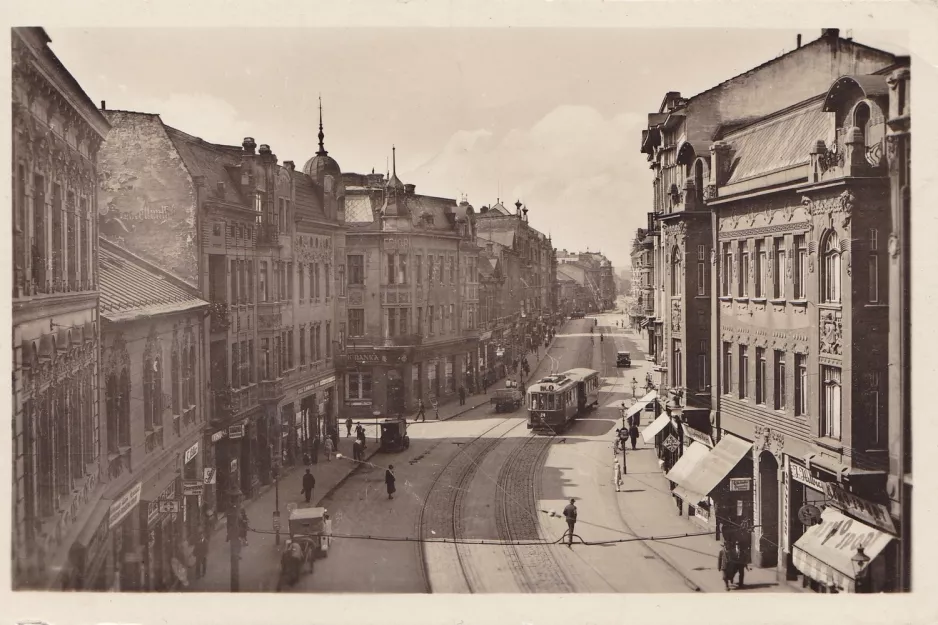 Postcard: Ostrava tram line 1  on Nádražní (1930-1939)