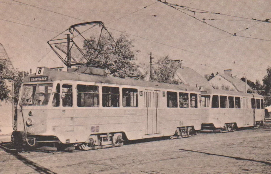 Postcard: Stockholm railcar 386 near Hammerbyhöjden (1945)