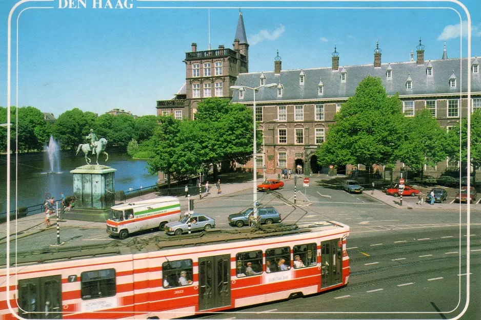 Postcard: The Hague tram line 7 with articulated tram 3033 (1986)