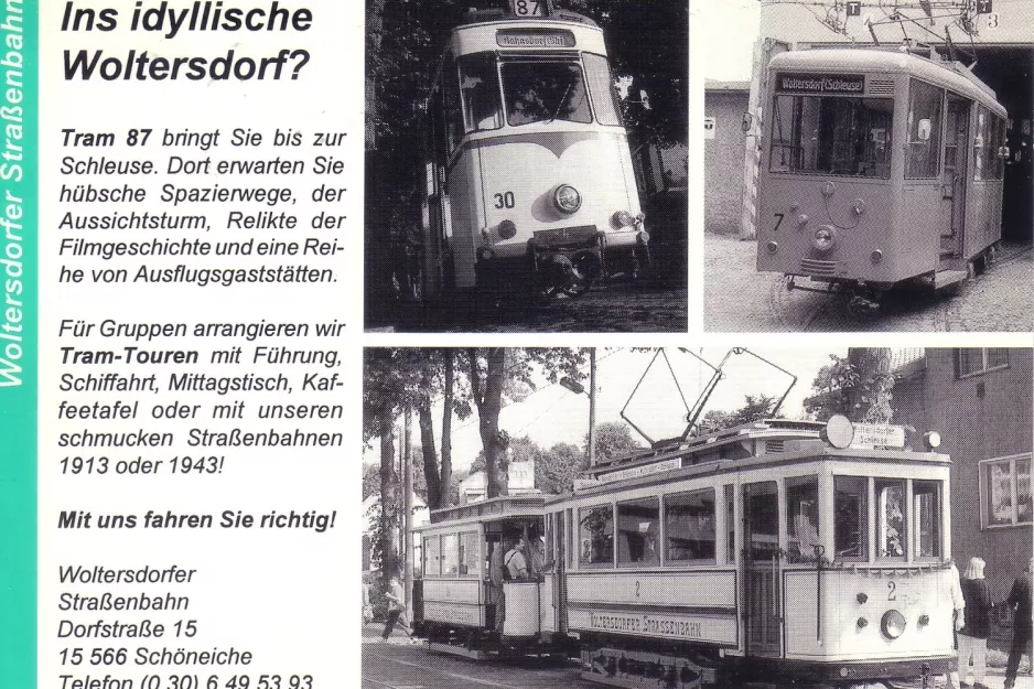 Postcard: Woltersdorf tram line 87 with railcar 30 Woltersdorfer Straßenbahn (1988)