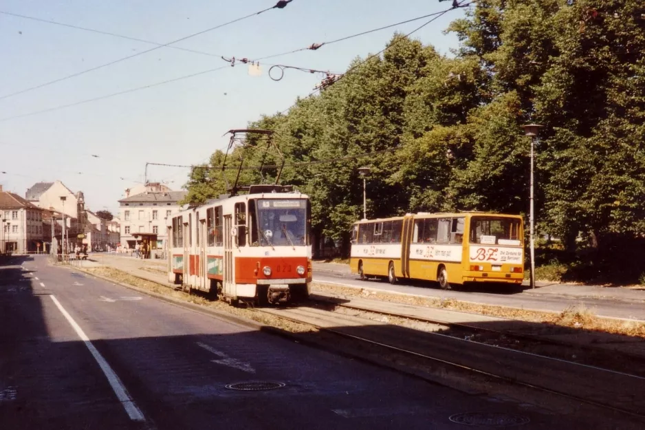 Potsdam tram line 95 with articulated tram 023 on Platz der Einheit / West (1990)