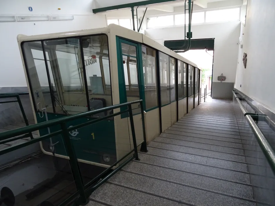 Prague funicular LD with cable car 1 at Petřín (2024)