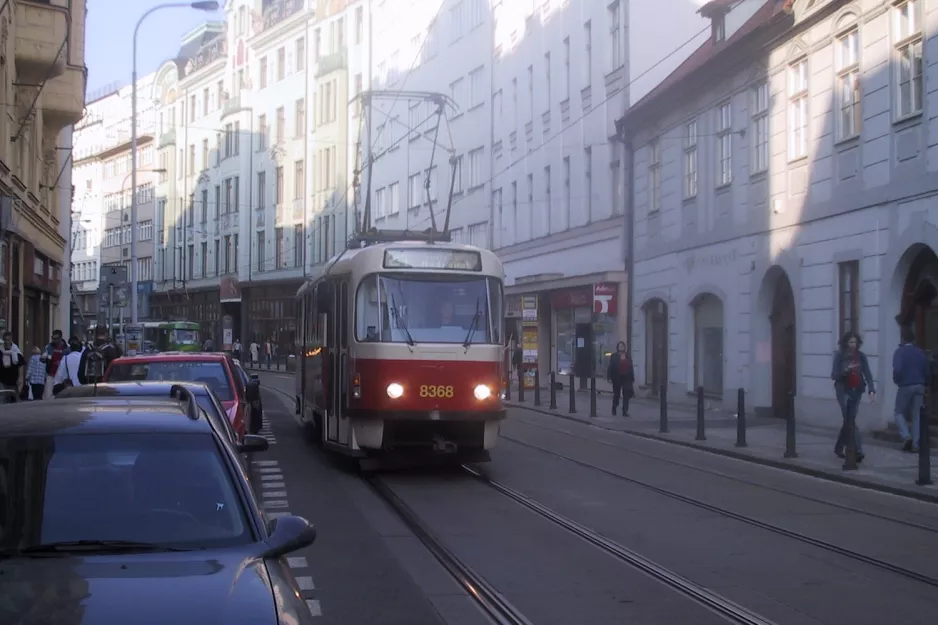 Prague tram line 21 with railcar 8368 on Spálená (2005)