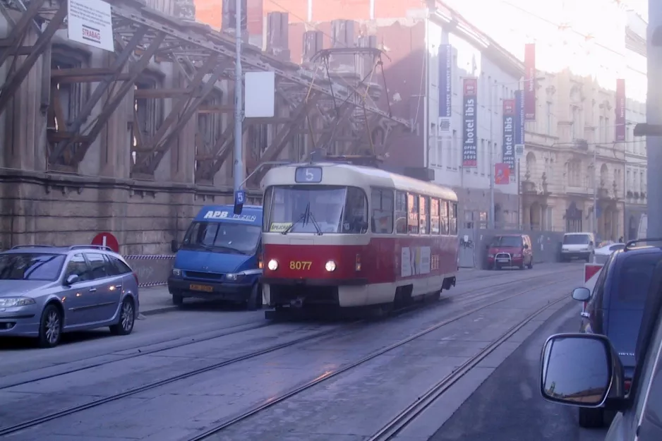 Prague tram line 5 with railcar 8077 on Na Poříčí (2005)