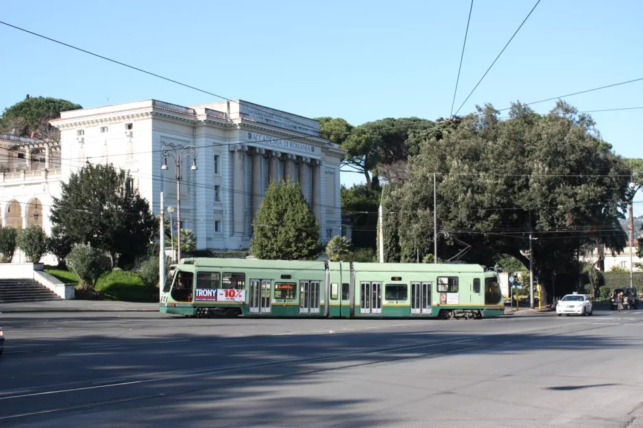 Rome tram line 3 with low-floor articulated tram 9039 close by Valle Giulia (2009)