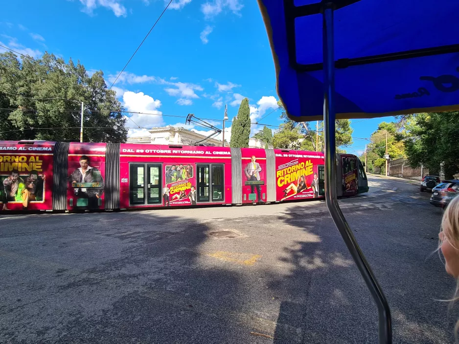 Rome tram line 3 with low-floor articulated tram 9235 close by Bioparco (2020)