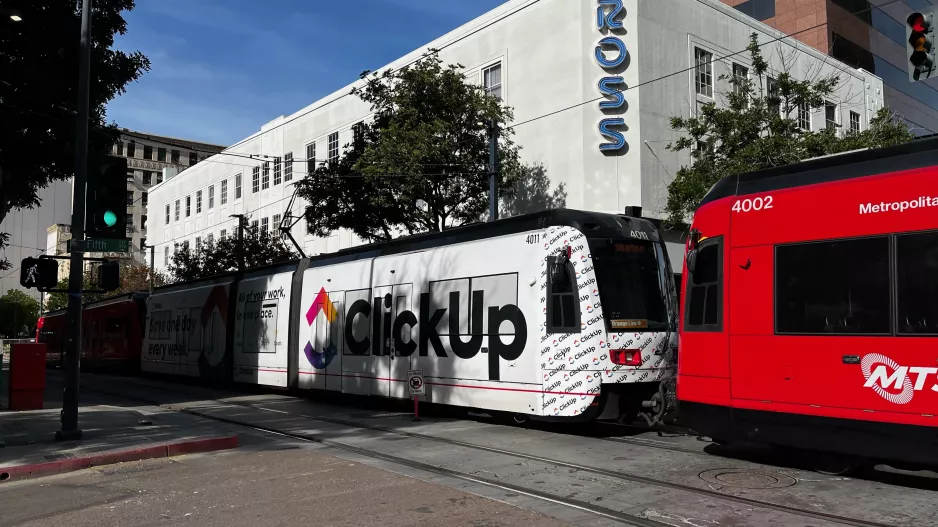 San Diego tram line Orange with articulated tram 4011 near 5th Avenue (2022)