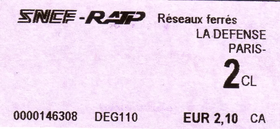 Single ticket for Régie Autonome des Transports Parisiens (RATP) (2007)