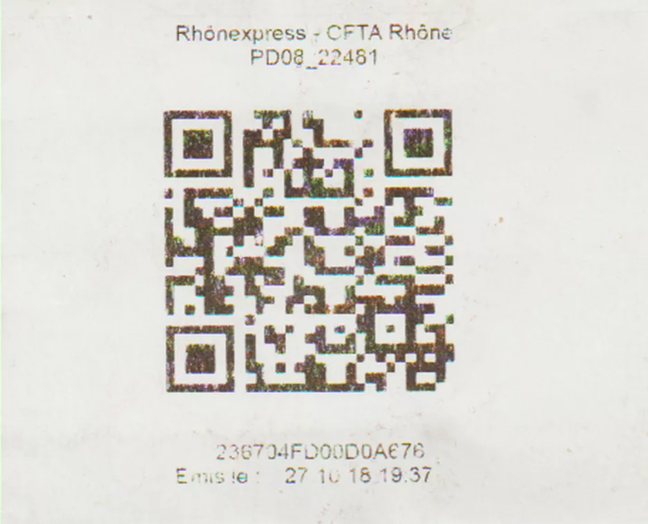 Single ticket for Transports en Commun Lyonnais (TCL)Lyon Rhônexpress , the front (2018)