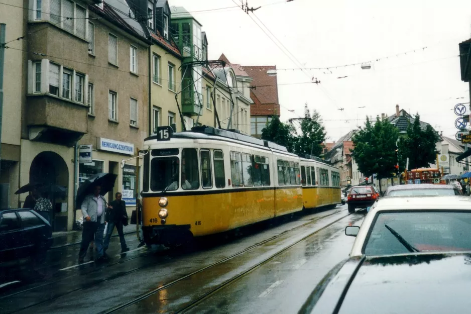 Stuttgart tram line 15 with articulated tram 416 at Kirchtalstr. (2003)