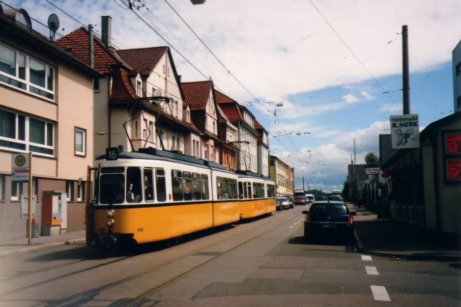 Stuttgart tram line 15 with articulated tram 426 at Salzwiesenstraße (2007)