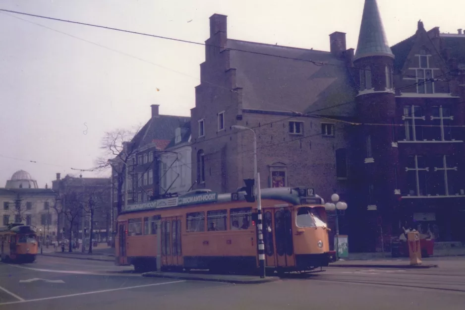 The Hague tram line 12 with railcar 1128 on Hofweg (1987)