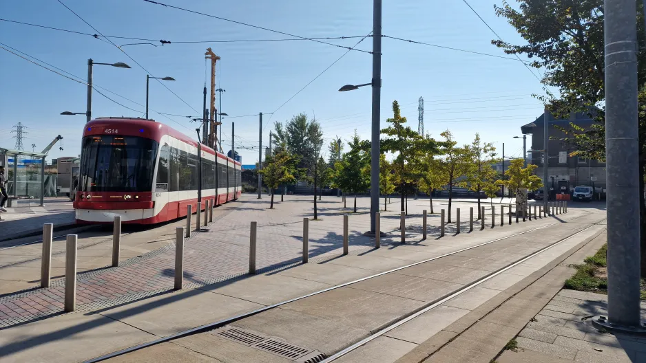 Toronto extra line 504A King with low-floor articulated tram 4514 at Distillery Loop (2024)