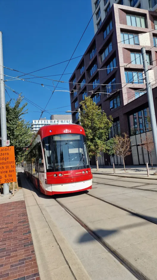 Toronto low-floor articulated tram 4514 on Cherry Street (2024)