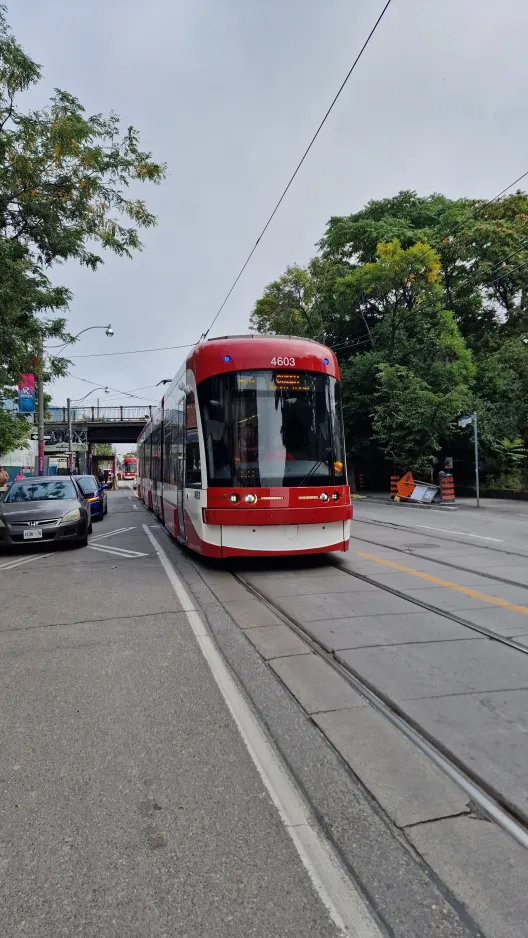 Toronto low-floor articulated tram 4603 on Queen St East (2024)