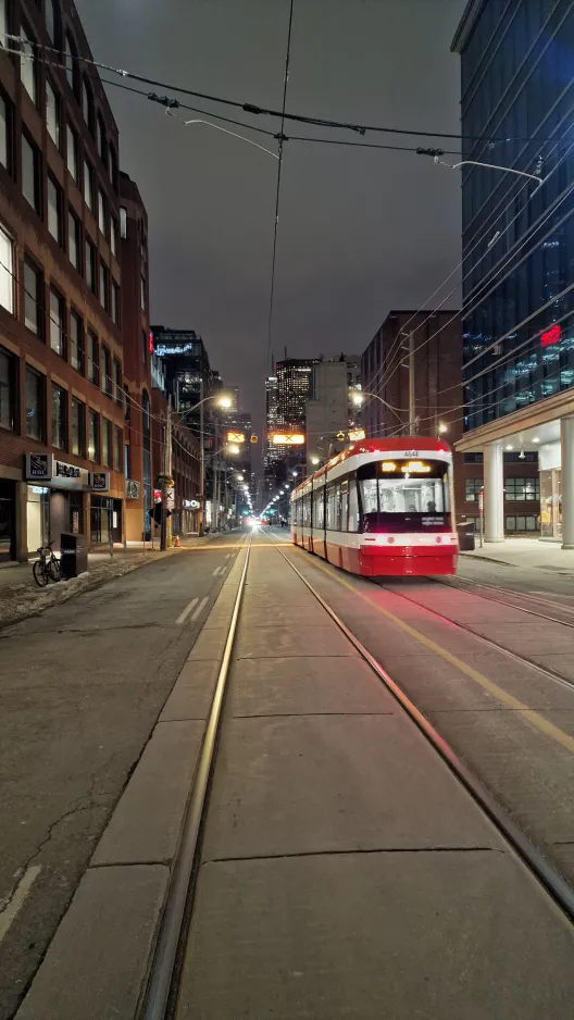 Toronto low-floor articulated tram 4644 near King Street East at Ontario Street (2025)