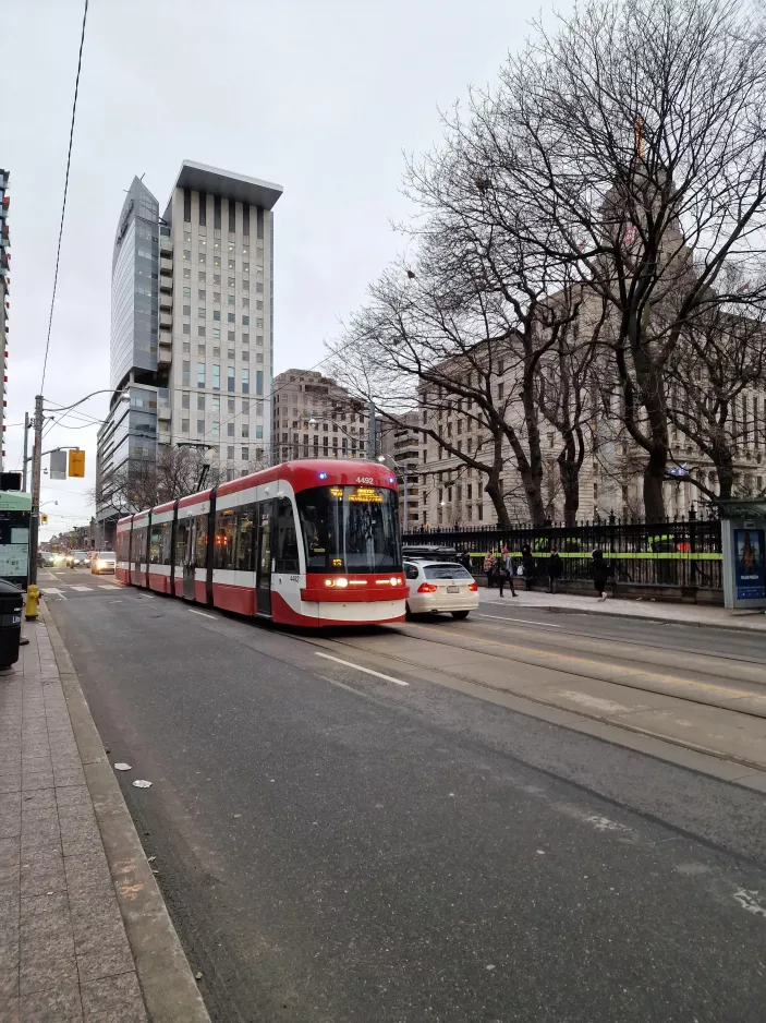 Toronto tram line 505 Dundas with low-floor articulated tram 4492 on Dundas Street East (2023)