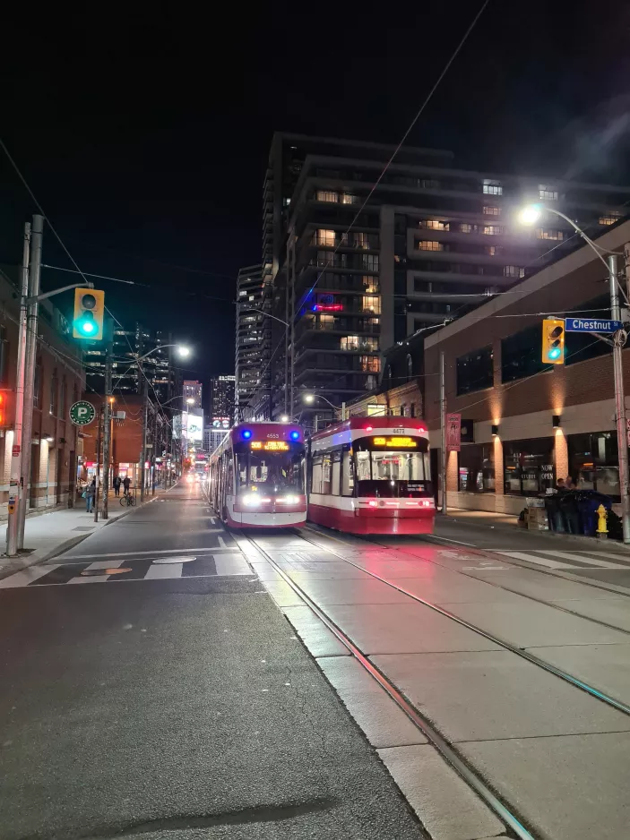 Toronto tram line 506 Carlton with low-floor articulated tram 4553 on Dundas Street West (2022)