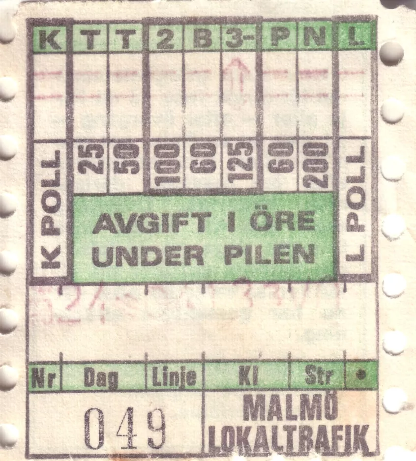 Transfer ticket: K T T 2 B 3- P N L
(1971-1973)