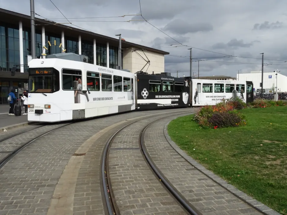 Würzburg articulated tram 208 at Hauptbahnhof (2024)