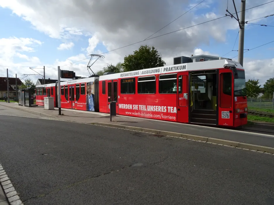 Würzburg tram line 5 with articulated tram 211 at Rottenbauer (2024)