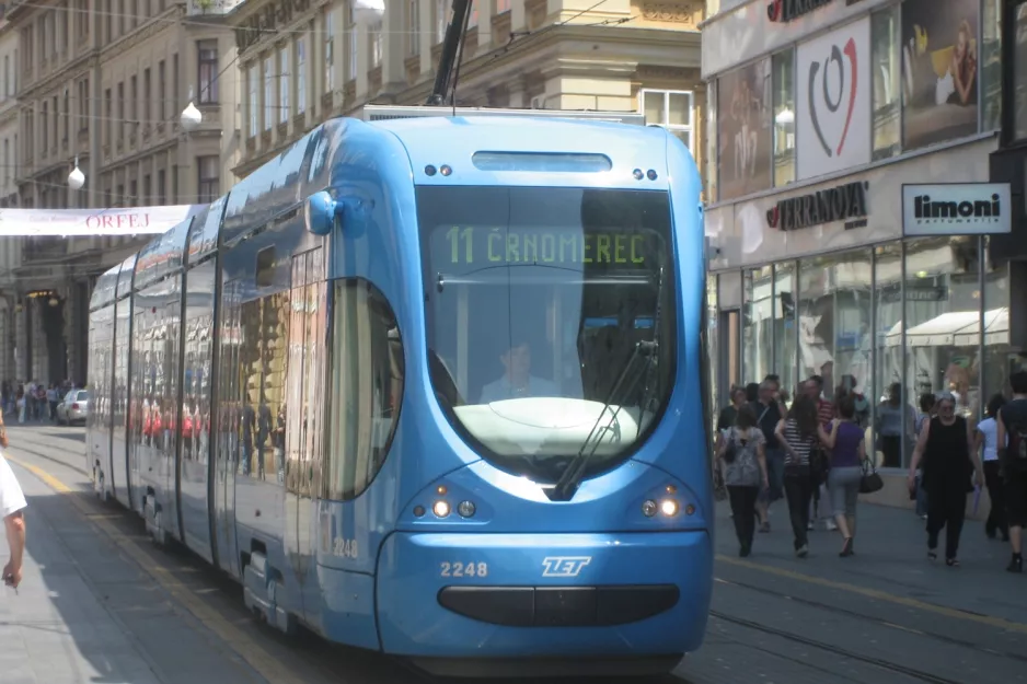 Zagreb tram line 11 with low-floor articulated tram 2248 close by Trg bana Josipa Jelačića (2008)