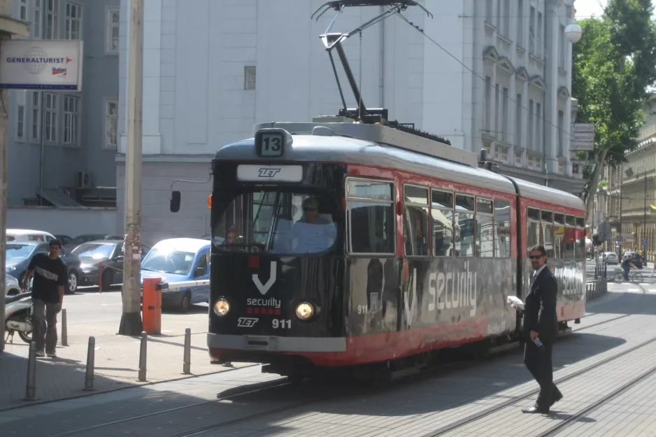 Zagreb tram line 13 with articulated tram 911 on Praška ulica (2008)