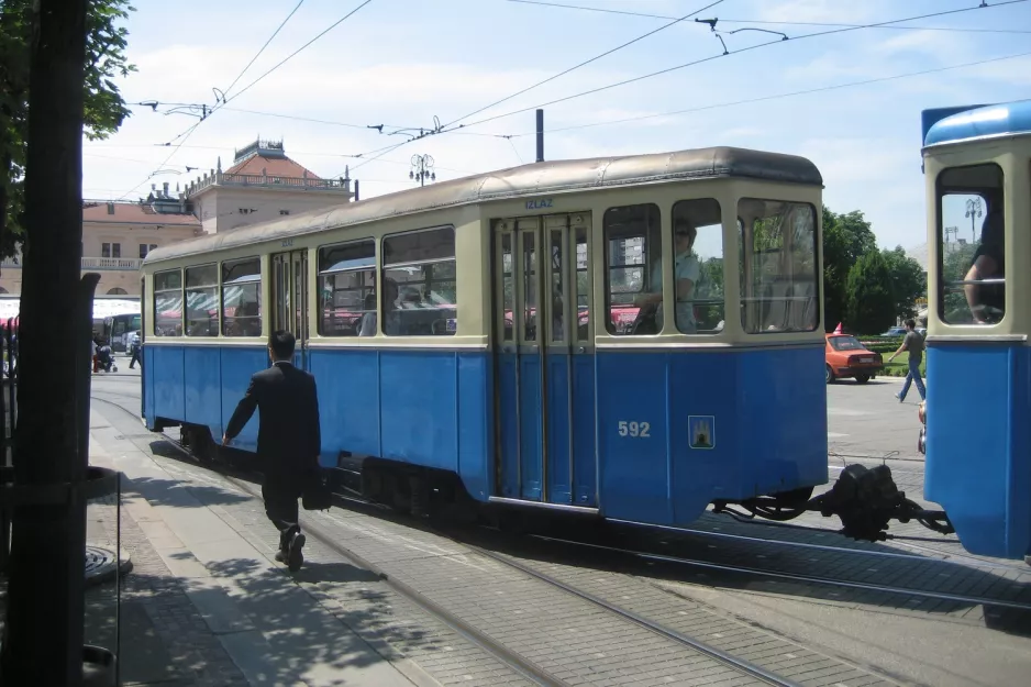 Zagreb tram line 2 with sidecar 592 at Glavni Kolodvor (2008)