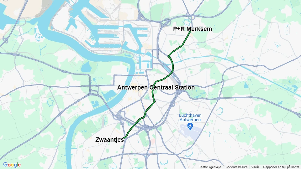 Antwerp tram line 2: Zwaantjes - P+R Merksem route map