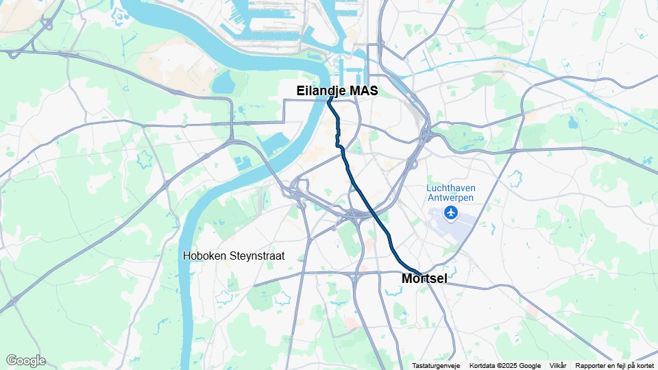 Antwerp tram line 7: Mortsel - Eilandje MAS route map