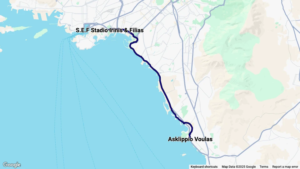 Athens tram line T3: Asklippio Voulas - S.E.F Stadio Irinis & Filias route map