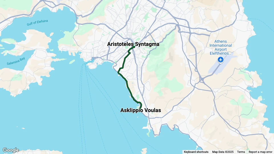 Athens tram line T6: Asklippio Voulas - Aristoteles Syntagma route map