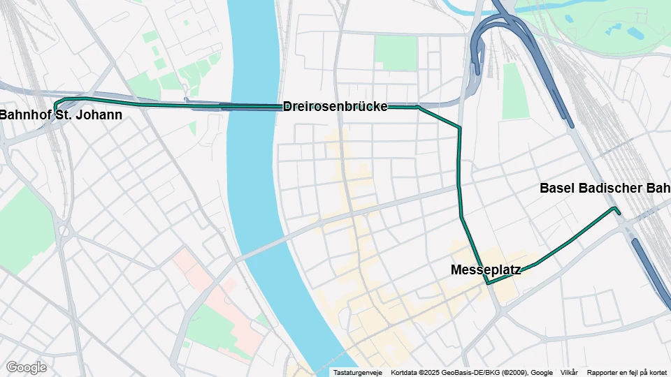 Basel extra line 21: Basel Badischer Bahnhof - Bahnhof St. Johann route map