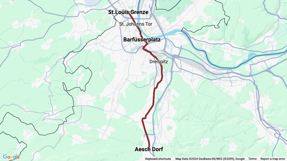 Basel tram line 11: St.Louis Grenze - Aesch Dorf route map